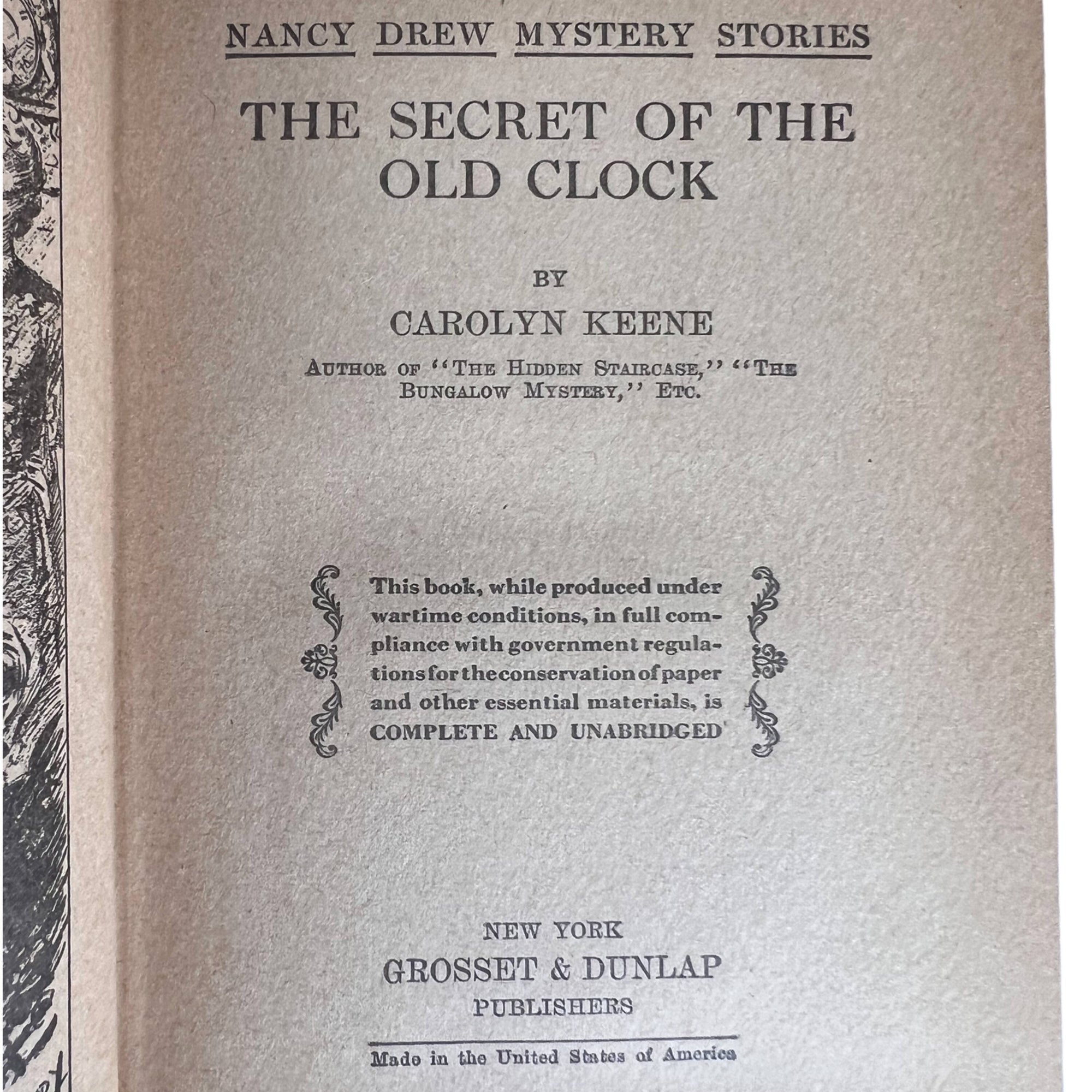 Nancy Drew Book The Secret of the Old Clock Wartime Edition 1943-45 - Poppy's Vintage Clothing