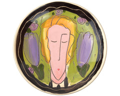 Vintage 1990s Sandra Magsamen Art Pottery Plate Bowl Shape Signed 10.5 - Poppy's Vintage Clothing