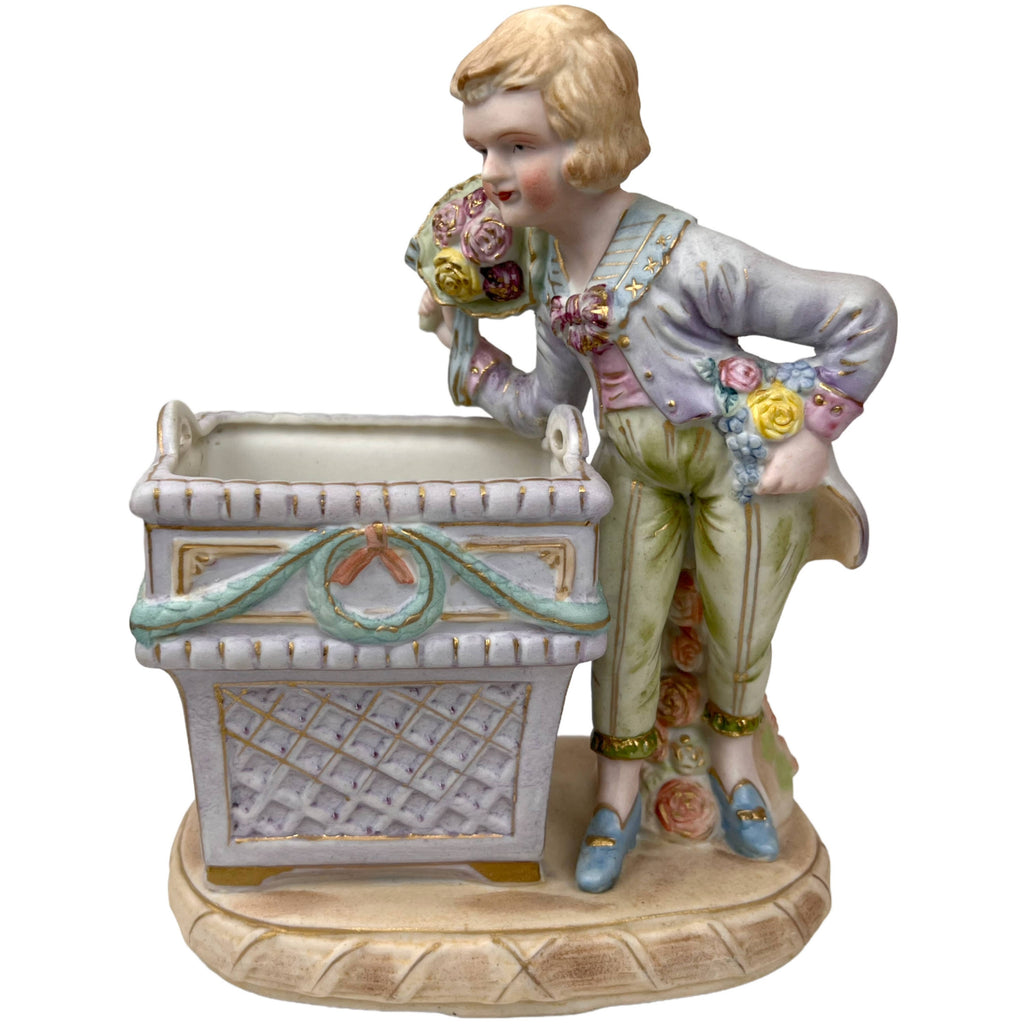 Vintage Bisque Porcelain Figural Planters Potpourri Boy & Girl Figurines - Poppy's Vintage Clothing