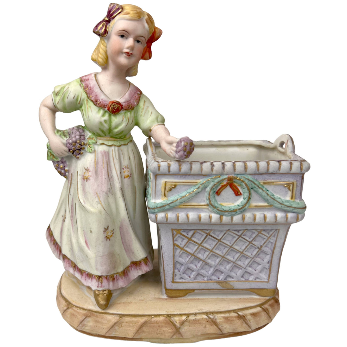 Vintage Biskuitporzellan Figuren Pflanzgefäße Potpourri Junge & Mädchen Figurinen