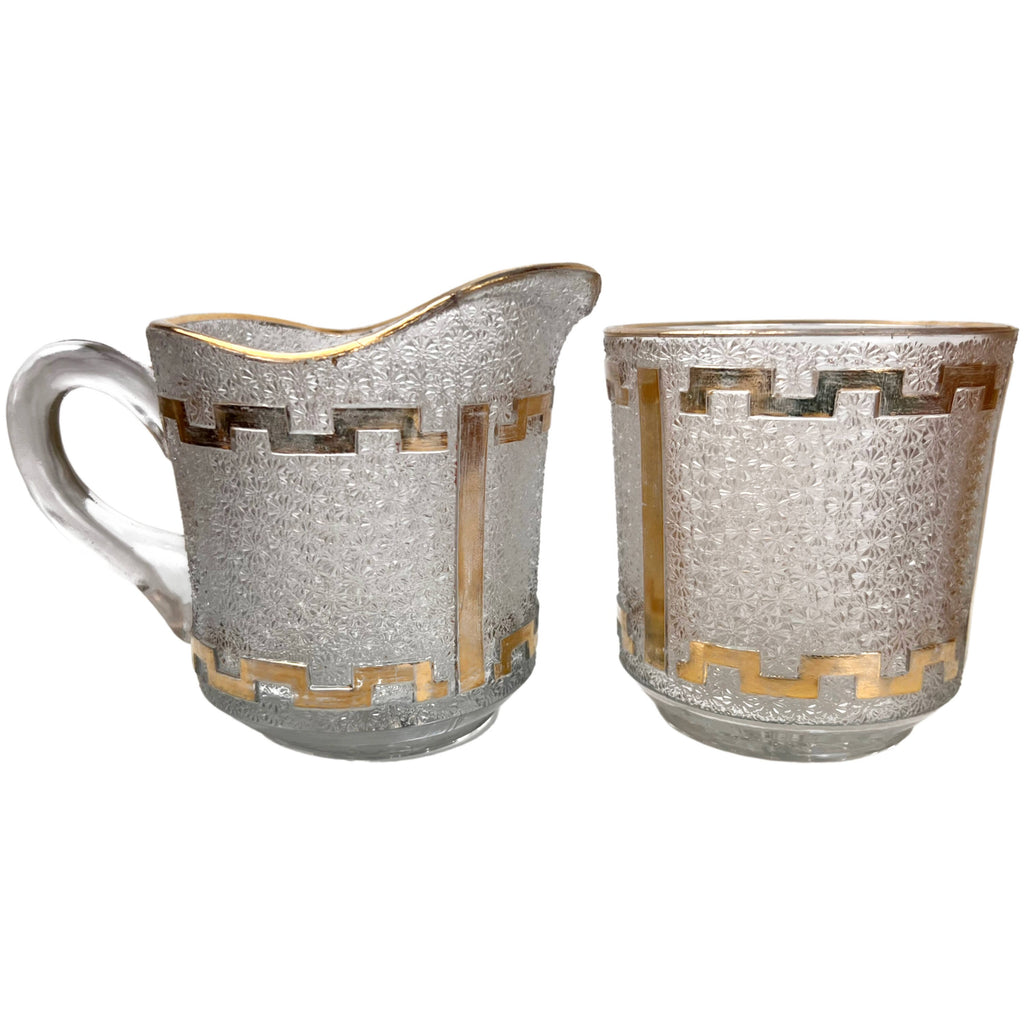 Antique EAPG New Martinsville 722 Lorraine Covered Butter Creamer & Sugar - Poppy's Vintage Clothing