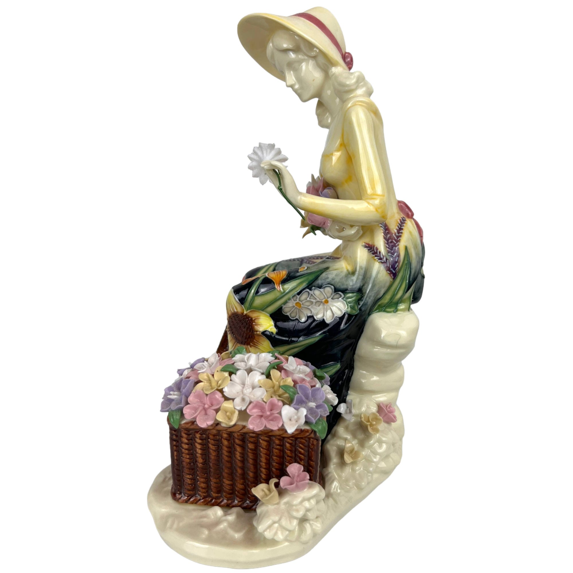 Vintage Italian Porcelain Figurine Adeline Lady with Flowers - Poppy's Vintage Clothing