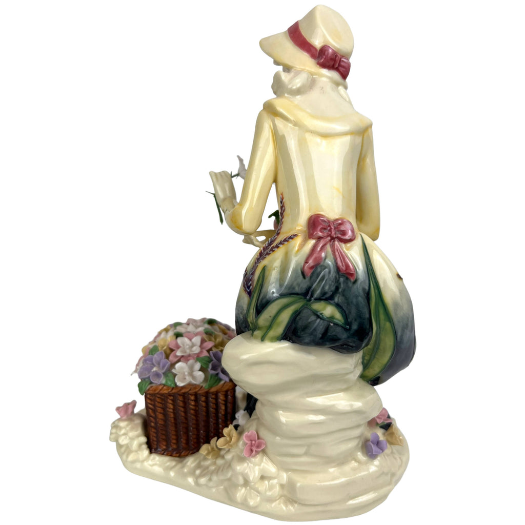 Vintage Italian Porcelain Figurine Adeline Lady with Flowers - Poppy's Vintage Clothing
