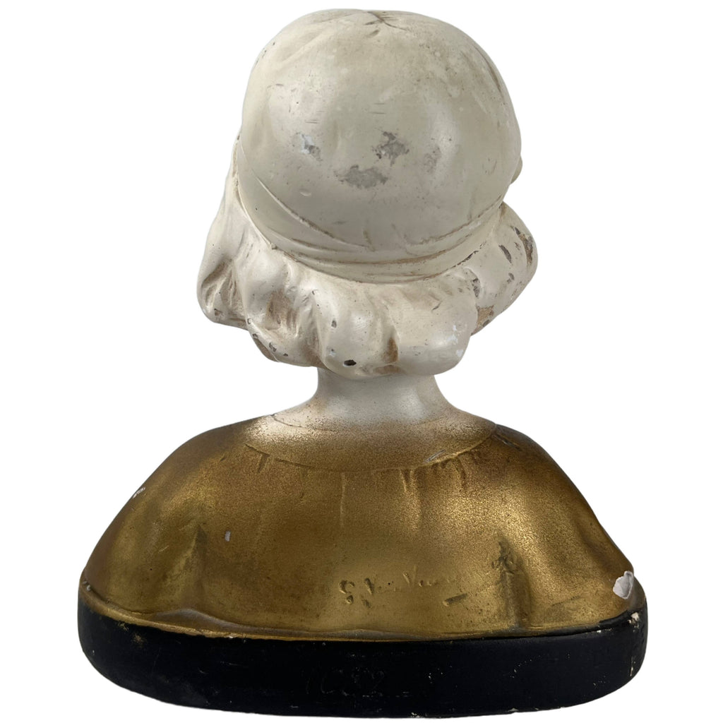 Art Nouveau Plaster of Paris Bust of Girl Gustave Van Vaerenbergh Belgium - Poppy's Vintage Clothing