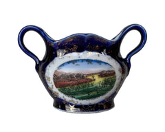 Antique Lennoxville Quebec Souvenir China Cobalt Blue Mini Vase St Francis River Made in Germany - Poppy's Vintage Clothing