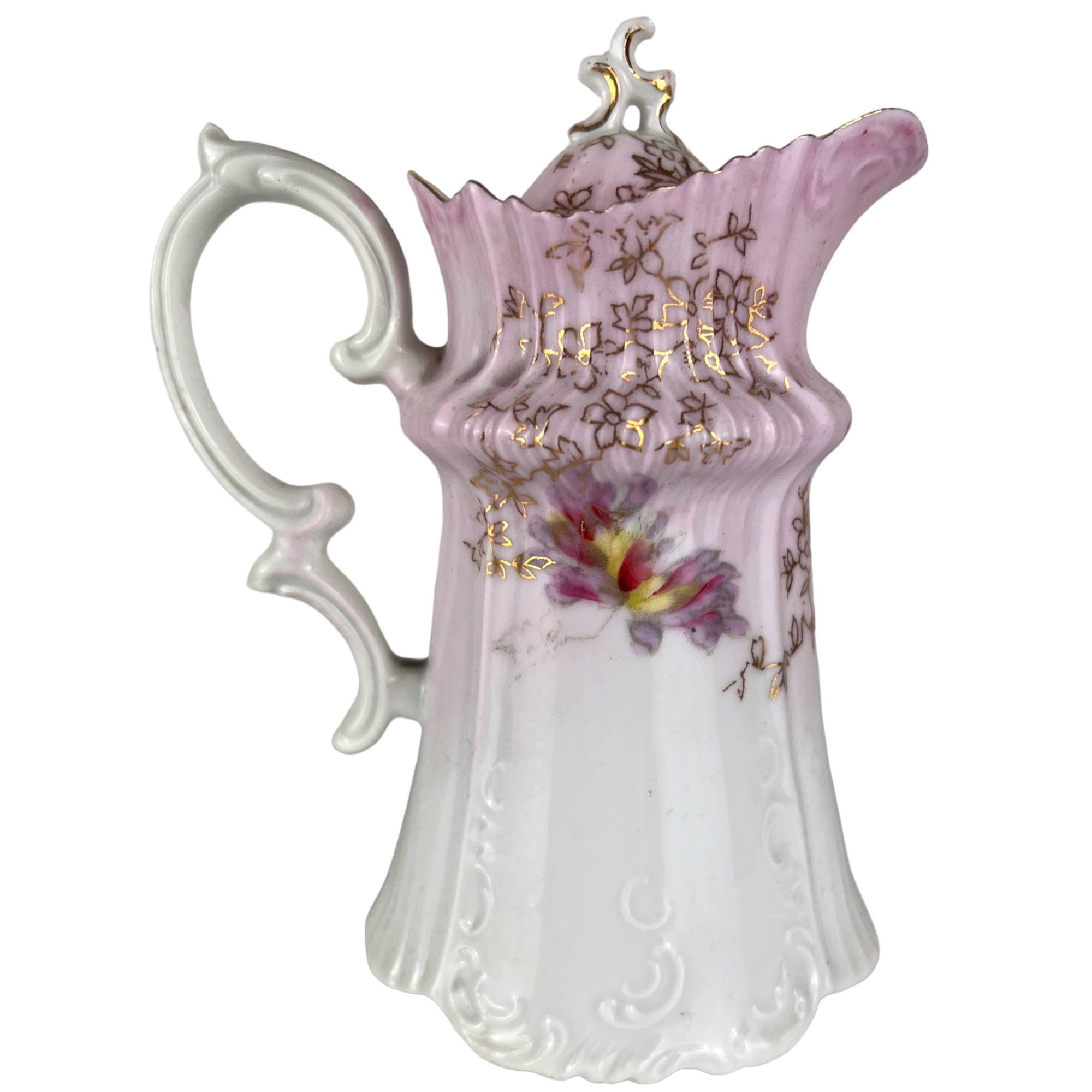 Antique Porcelain Syrup or Milk Jug Hand Painted Flowers - Poppy's Vintage Clothing