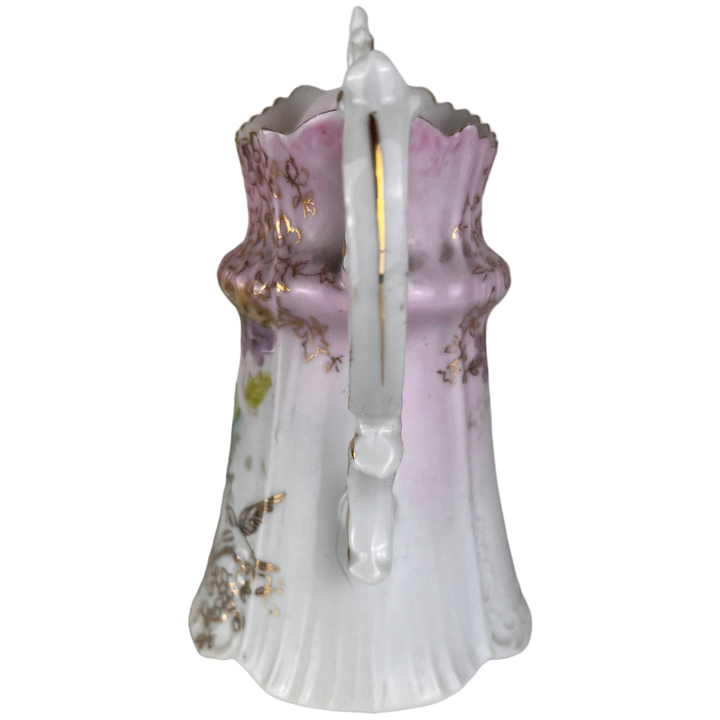 Antique Porcelain Syrup or Milk Jug Hand Painted Flowers - Poppy's Vintage Clothing