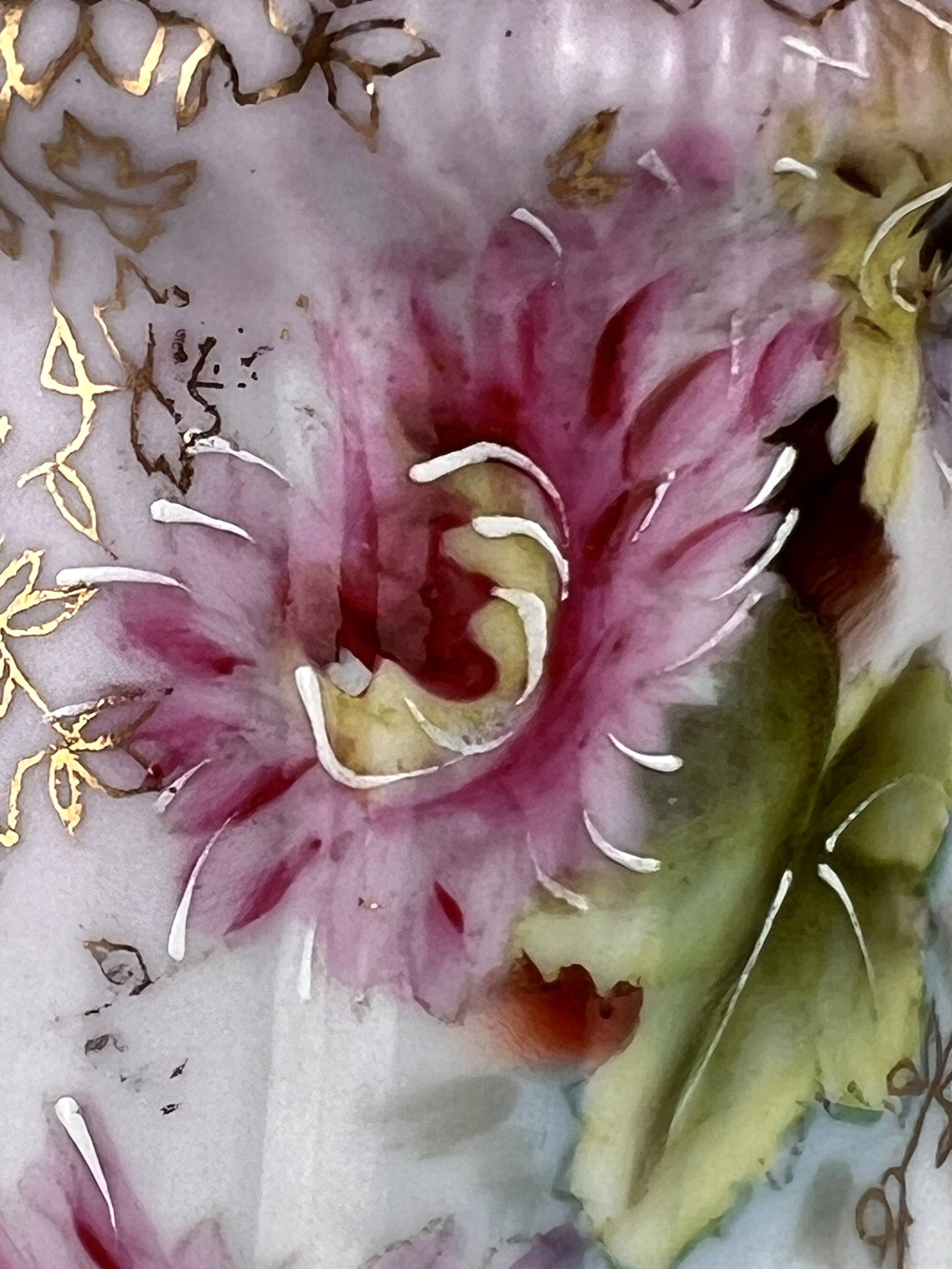 Antique Porcelain Syrup or Milk Jug Hand Painted Flowers - Poppy's Vintage Clothing