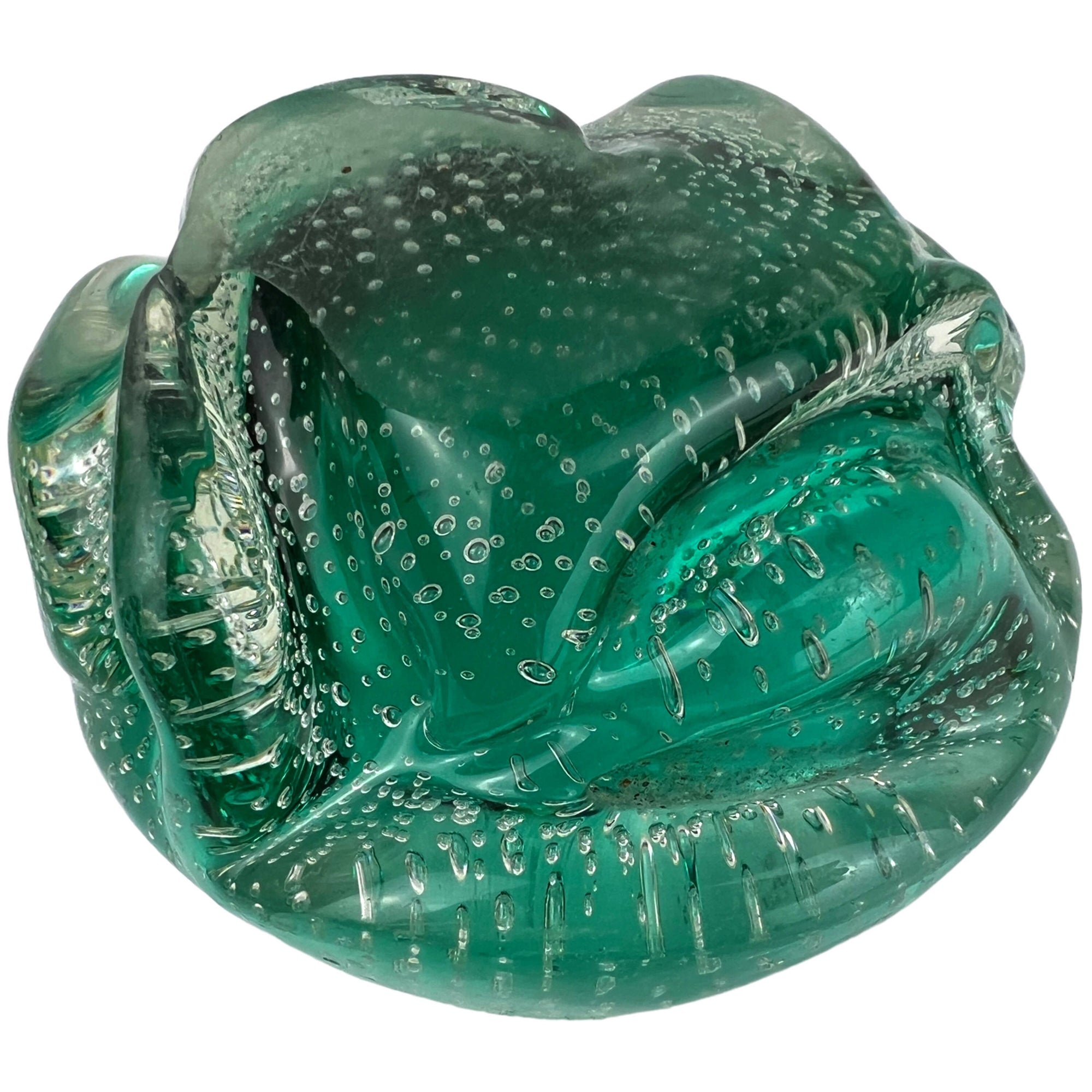 Vintage Kosta Glass Bowl or Ashtray Elis Bergh Controlled Bubble Heavy Hand Blown - Poppy's Vintage Clothing