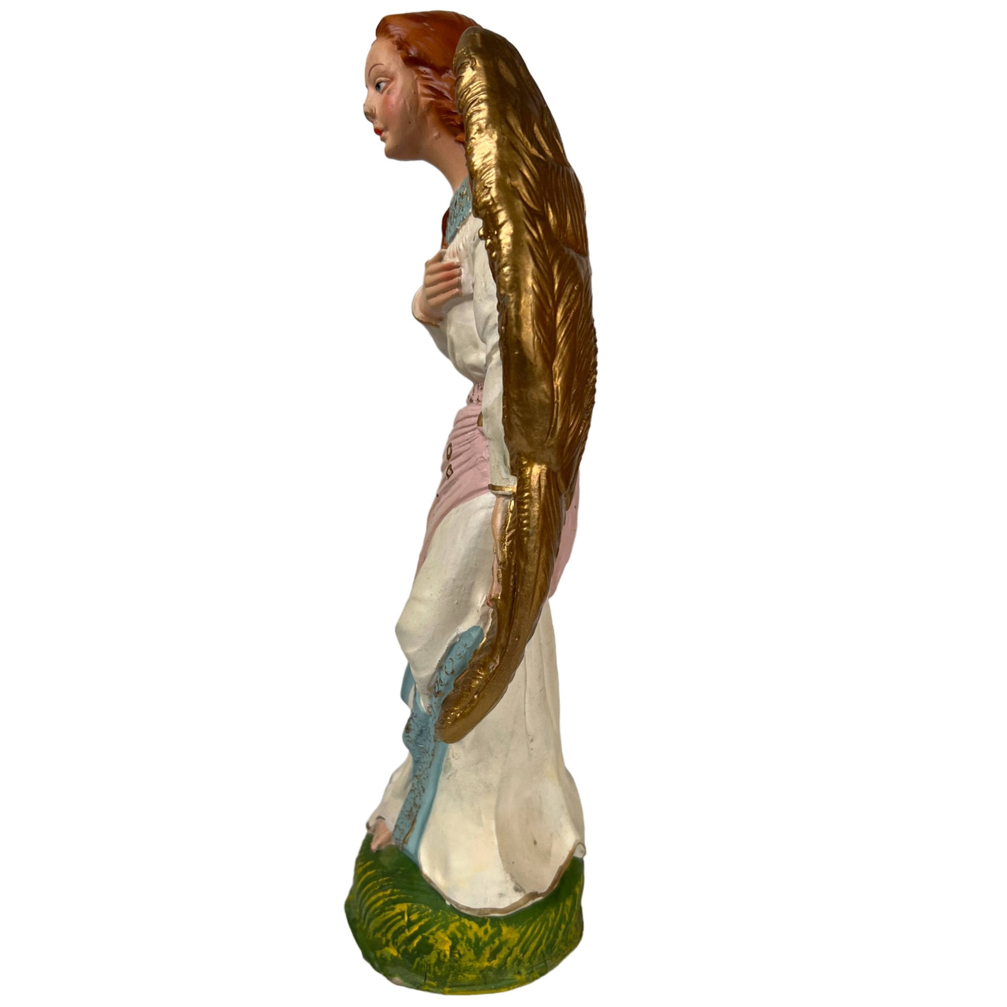 Vintage Winged Angel Figurine Painted Ceramic Statue 10.5 Inches Tall - Poppy's Vintage Clothing