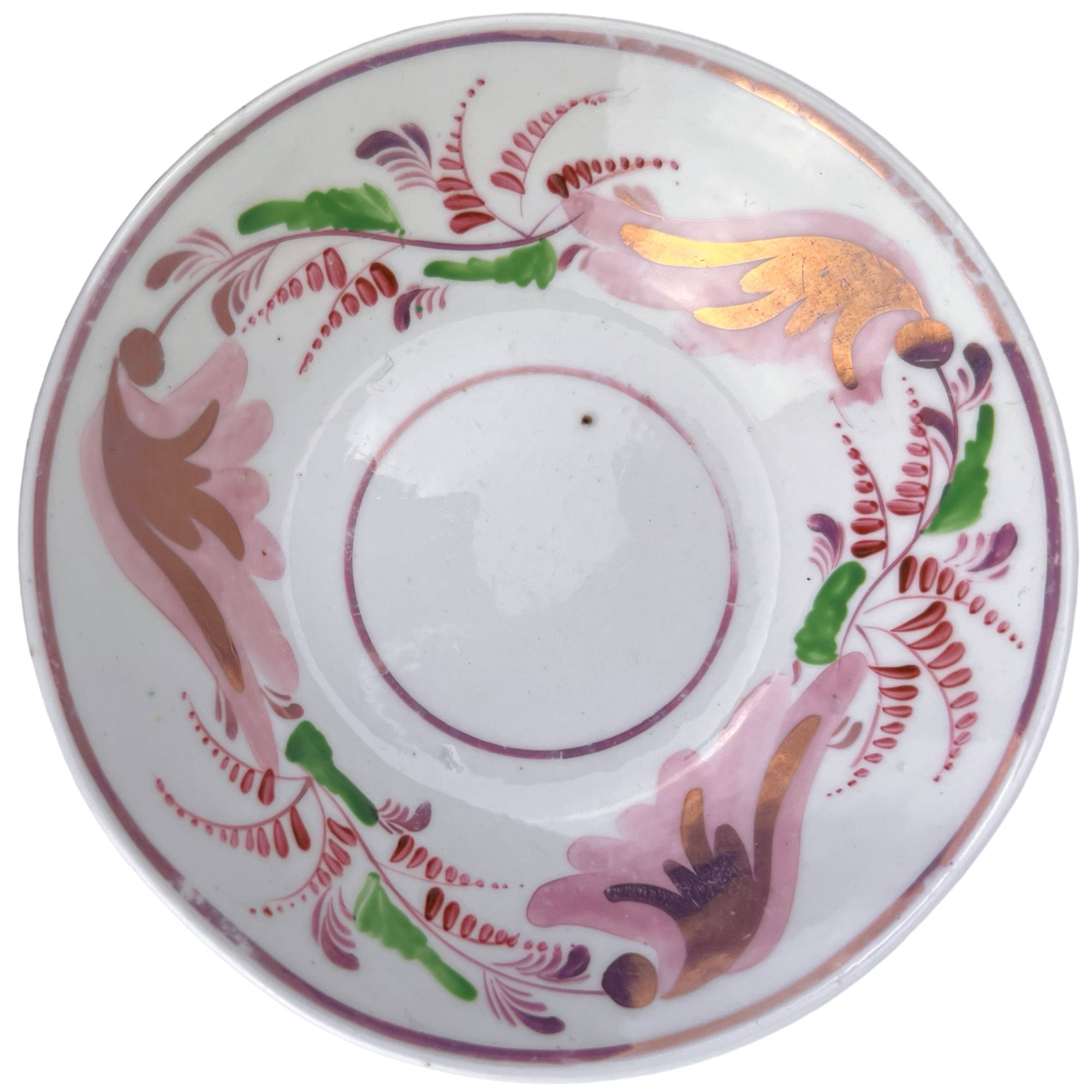 Antique 1800s Georgian China Tea Cup & Saucer Pink Lustre London Shape Hand Painted - Poppy's Vintage Clothing