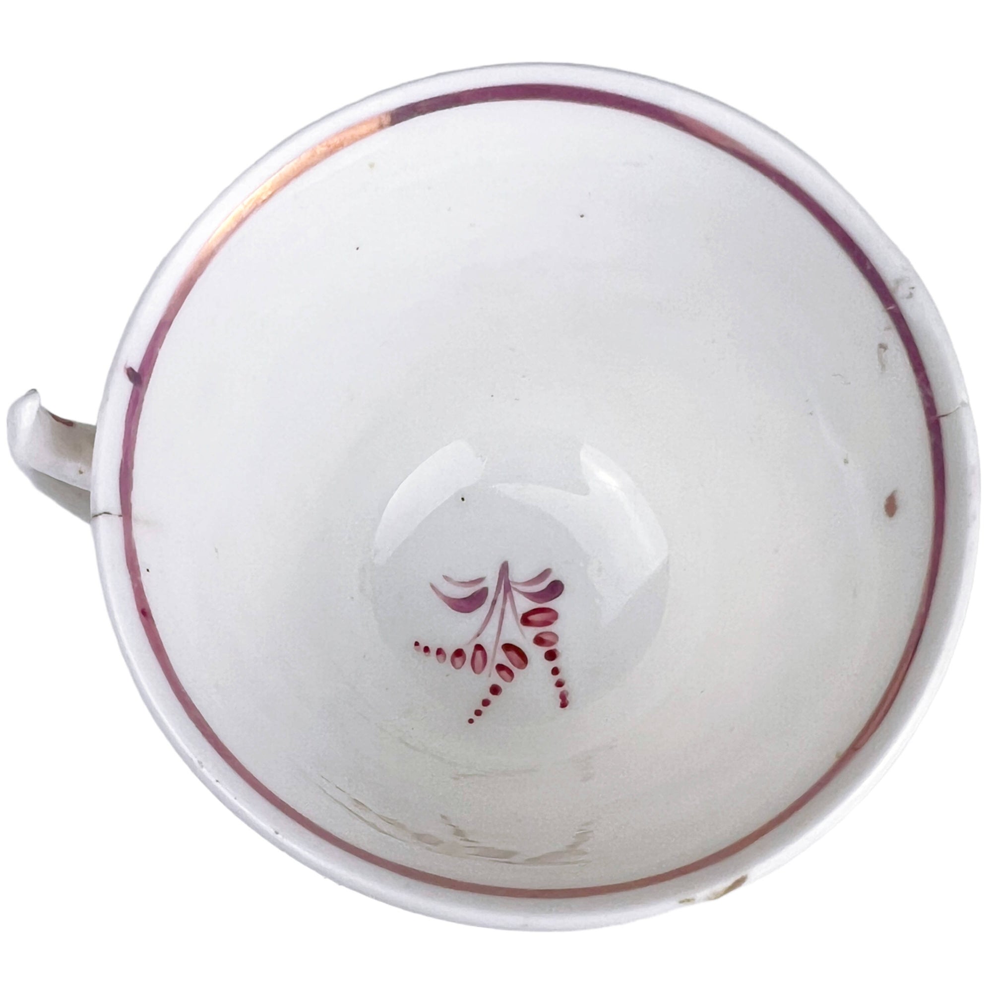 Antique 1800s Georgian China Tea Cup & Saucer Pink Lustre London Shape Hand Painted - Poppy's Vintage Clothing