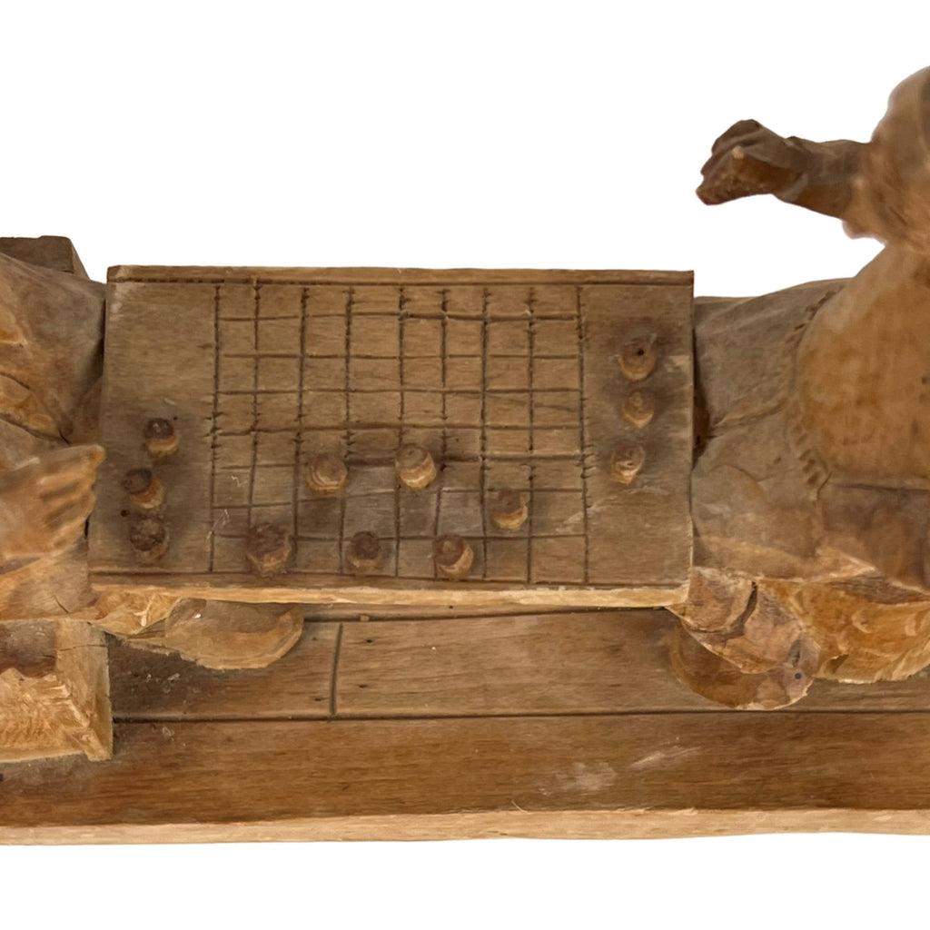Vintage Wood Carving of Checker Players St Jean Port Joli Quebec Hand Carved - Poppy's Vintage Clothing