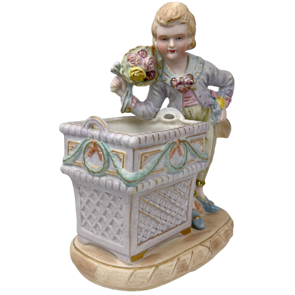 Vintage Bisque Porcelain Figural Planters Potpourri Boy & Girl Figurines - Poppy's Vintage Clothing