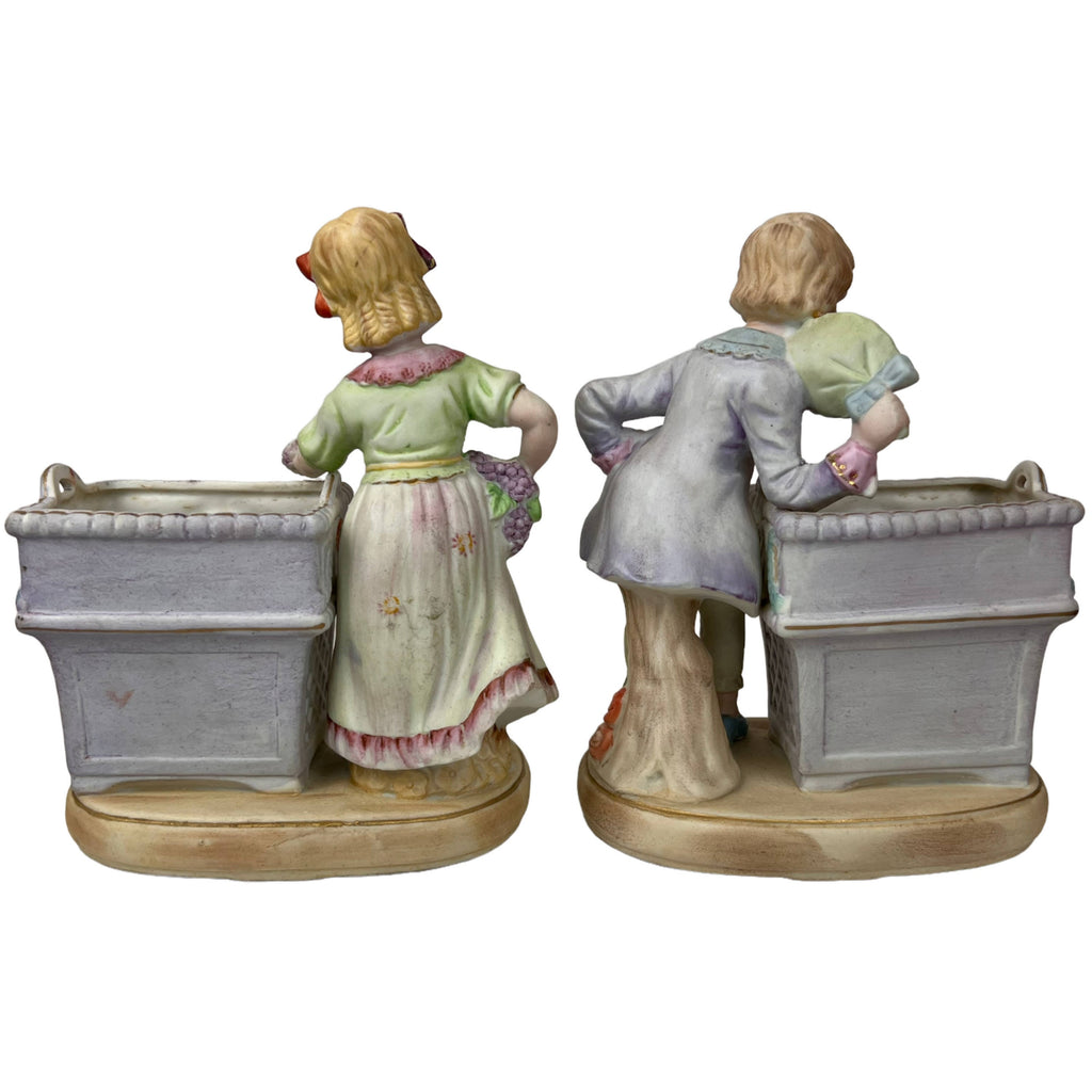 Vintage Bisque Porcelain Figural Planters Potpourri Boy & Girl Figurines - Poppy's Vintage Clothing