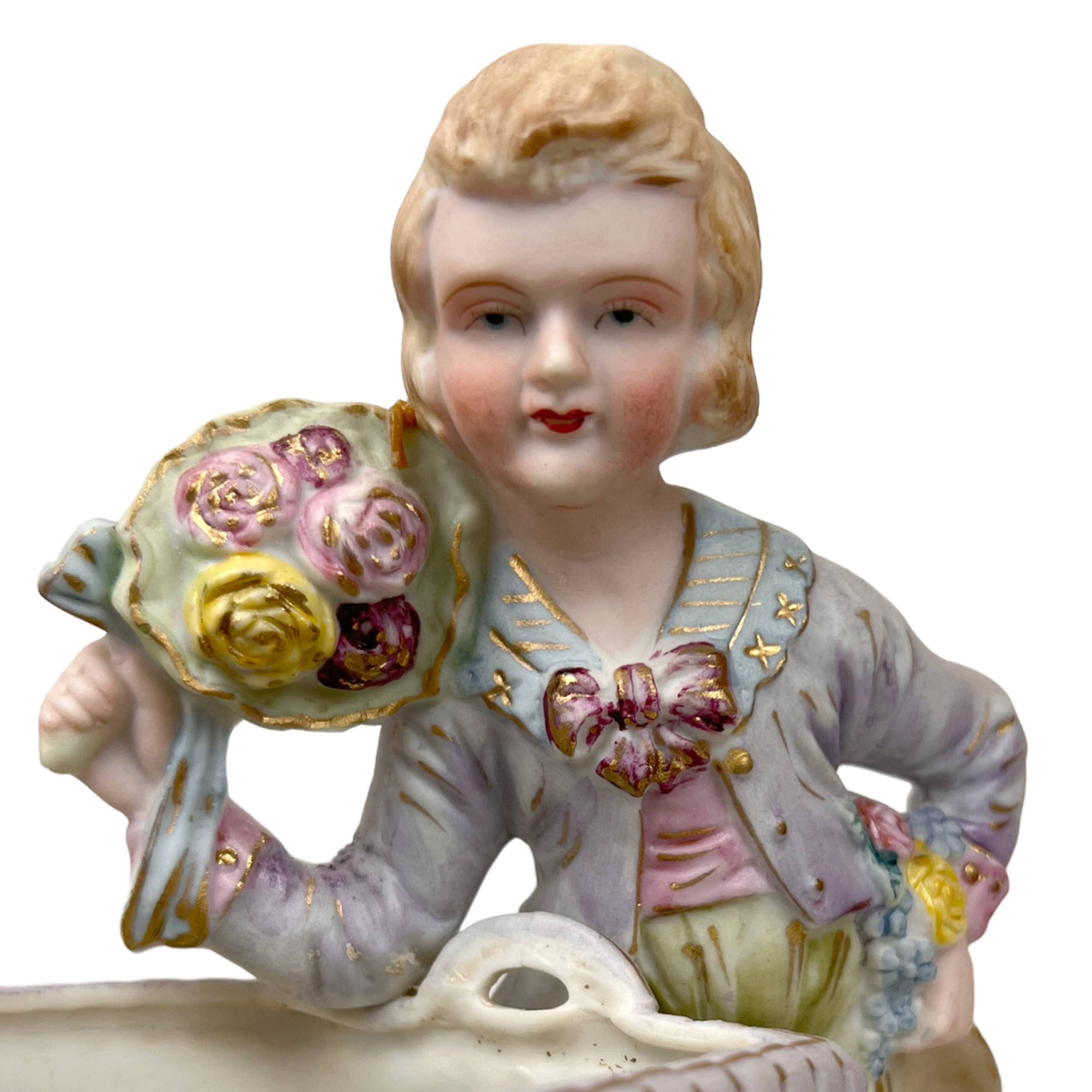 Vintage Bisque Porcelain Figural Planters Potpourri Boy & Girl Figurines - Poppy's Vintage Clothing