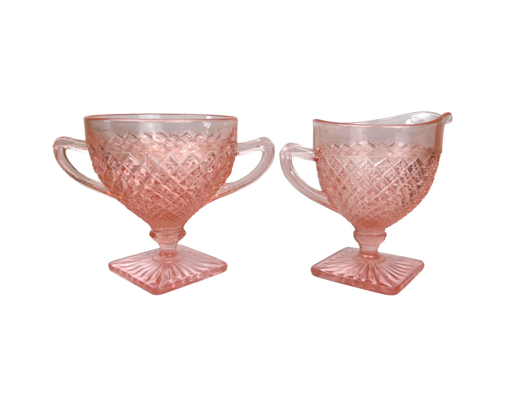 Hocking Miss America Pink Depression Glass Creamer and Sugar - Poppy's Vintage Clothing