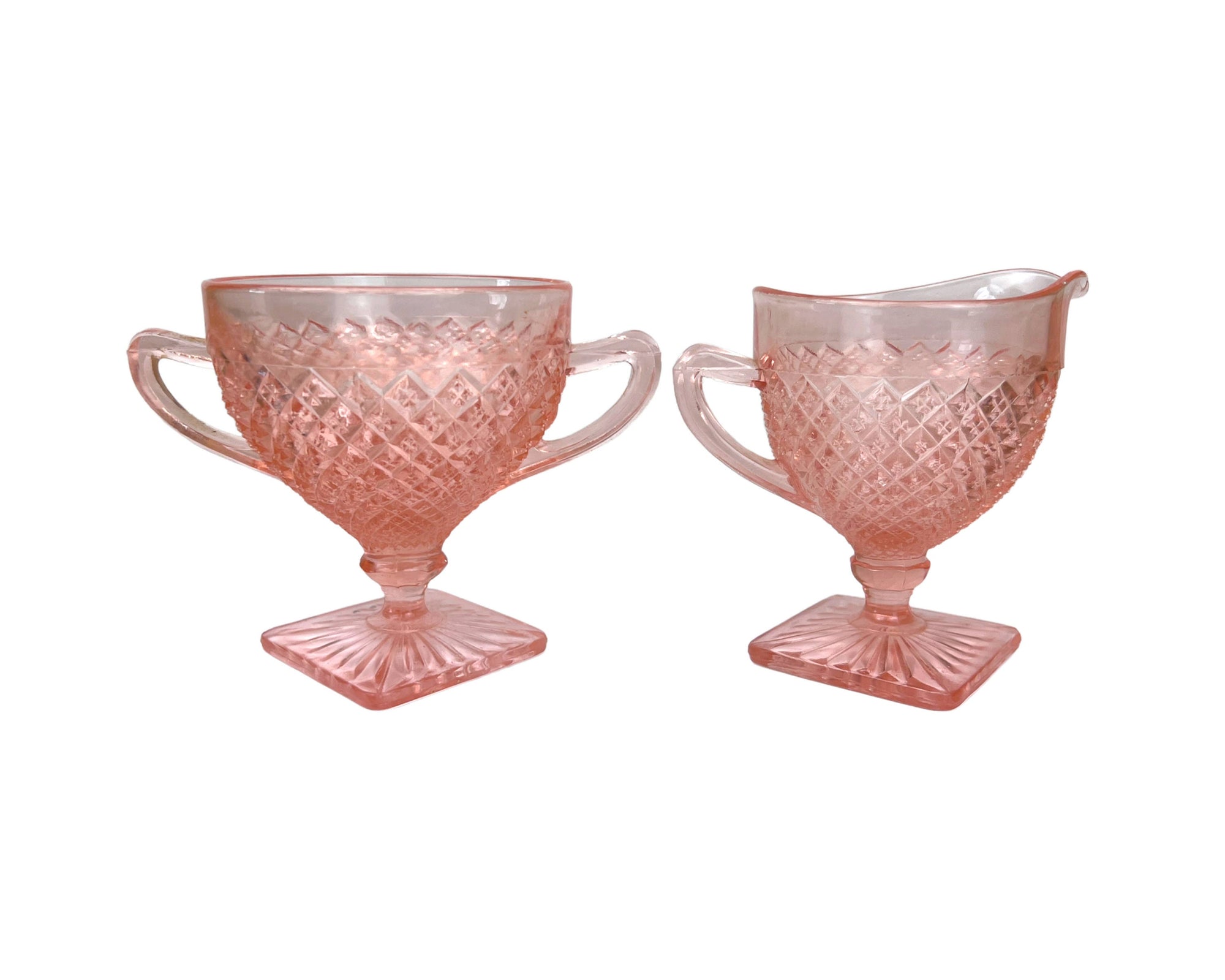 Hocking Miss America Pink Depression Glass Creamer and Sugar - Poppy's Vintage Clothing