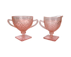 Hocking Miss America Pink Depression Glass Creamer and Sugar - Poppy's Vintage Clothing