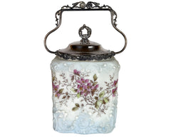 Antique Wave Crest Glass Biscuit Barrel Cracker Jar Mt Washington CF Monroe - Poppy's Vintage Clothing