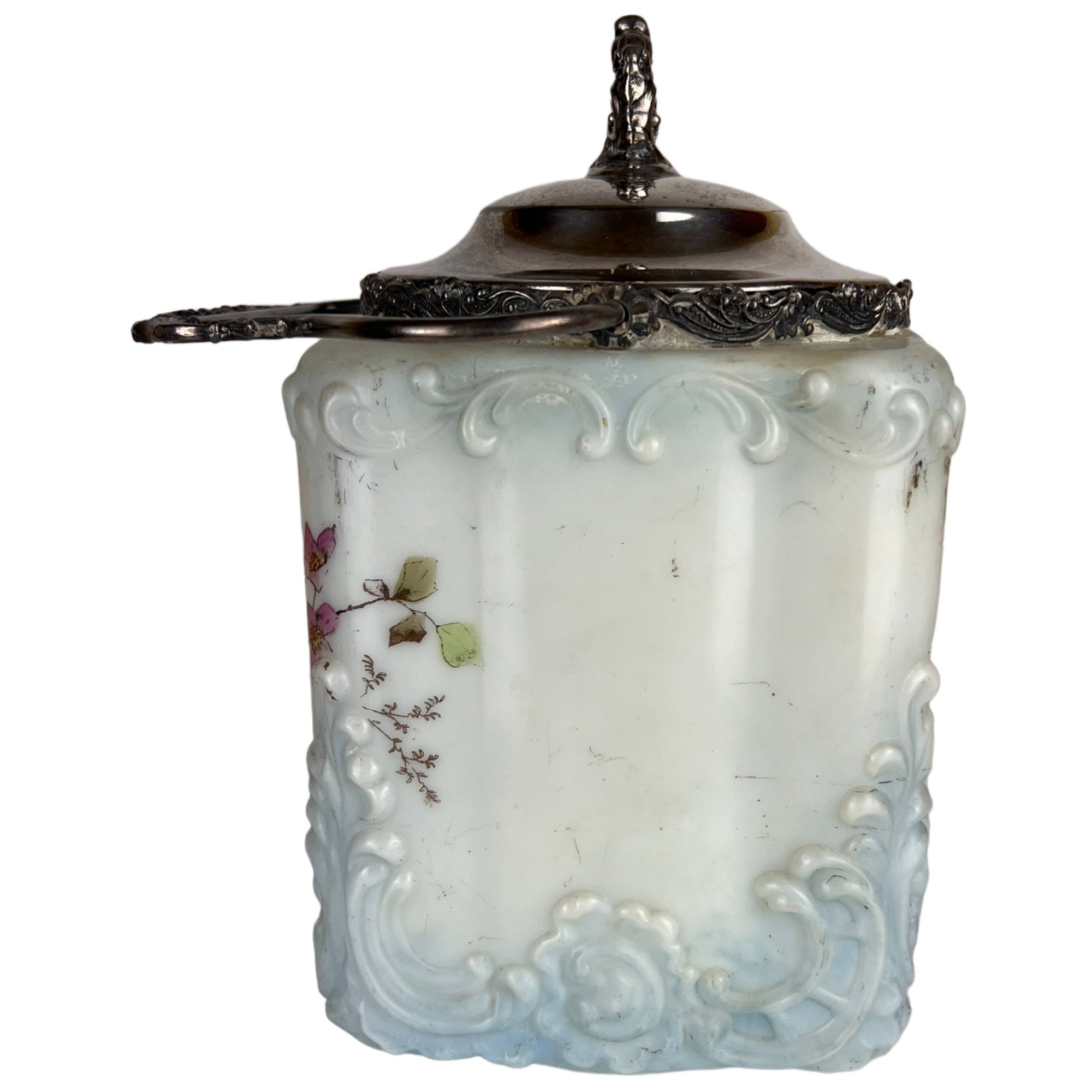 Antique Wave Crest Glass Biscuit Barrel Cracker Jar Mt Washington CF Monroe - Poppy's Vintage Clothing