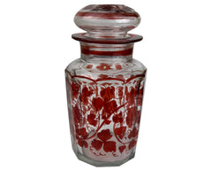 Antique Bohemian Glass Vanity Bottle Ruby on Clear - Poppy's Vintage Clothing