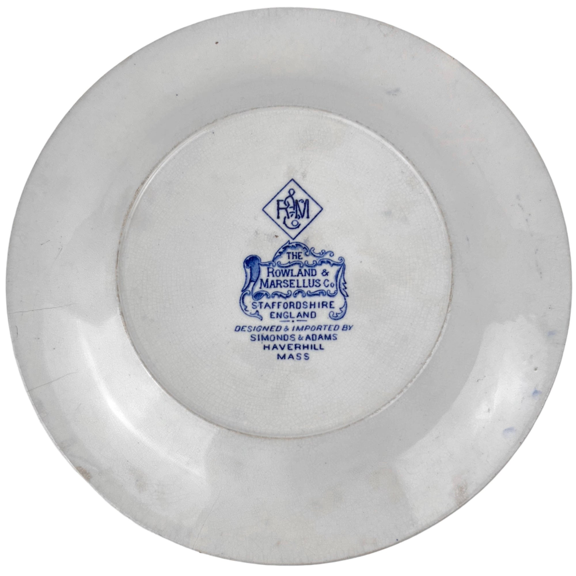 Antique Rowland & Marsellus Souvenir Plate Haverhill Massachusetts Blue and White Staffordshire - Poppy's Vintage Clothing