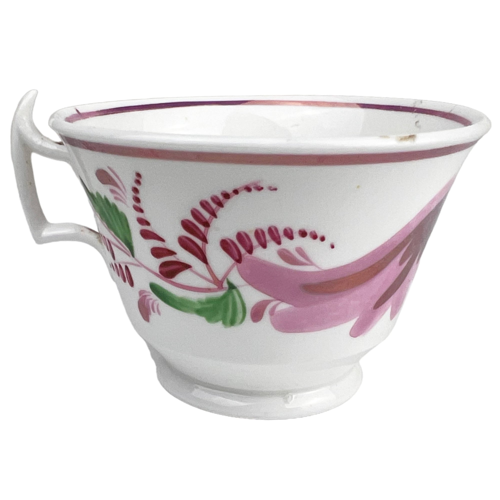 Antique 1800s Georgian China Tea Cup & Saucer Pink Lustre London Shape Hand Painted - Poppy's Vintage Clothing