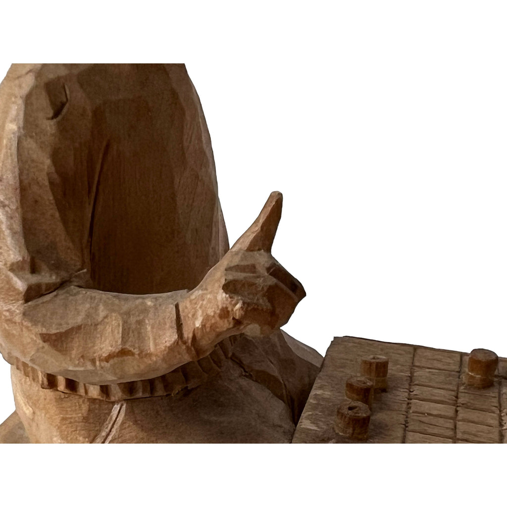 Vintage Wood Carving of Checker Players St Jean Port Joli Quebec Hand Carved - Poppy's Vintage Clothing