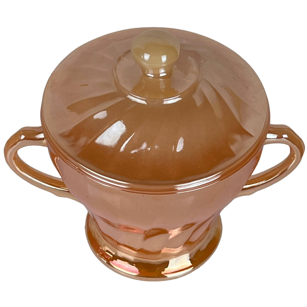 Vintage Anchor Hocking Peach Lustre Glass Swirl Covered Sugar & Creamer - Poppy's Vintage Clothing