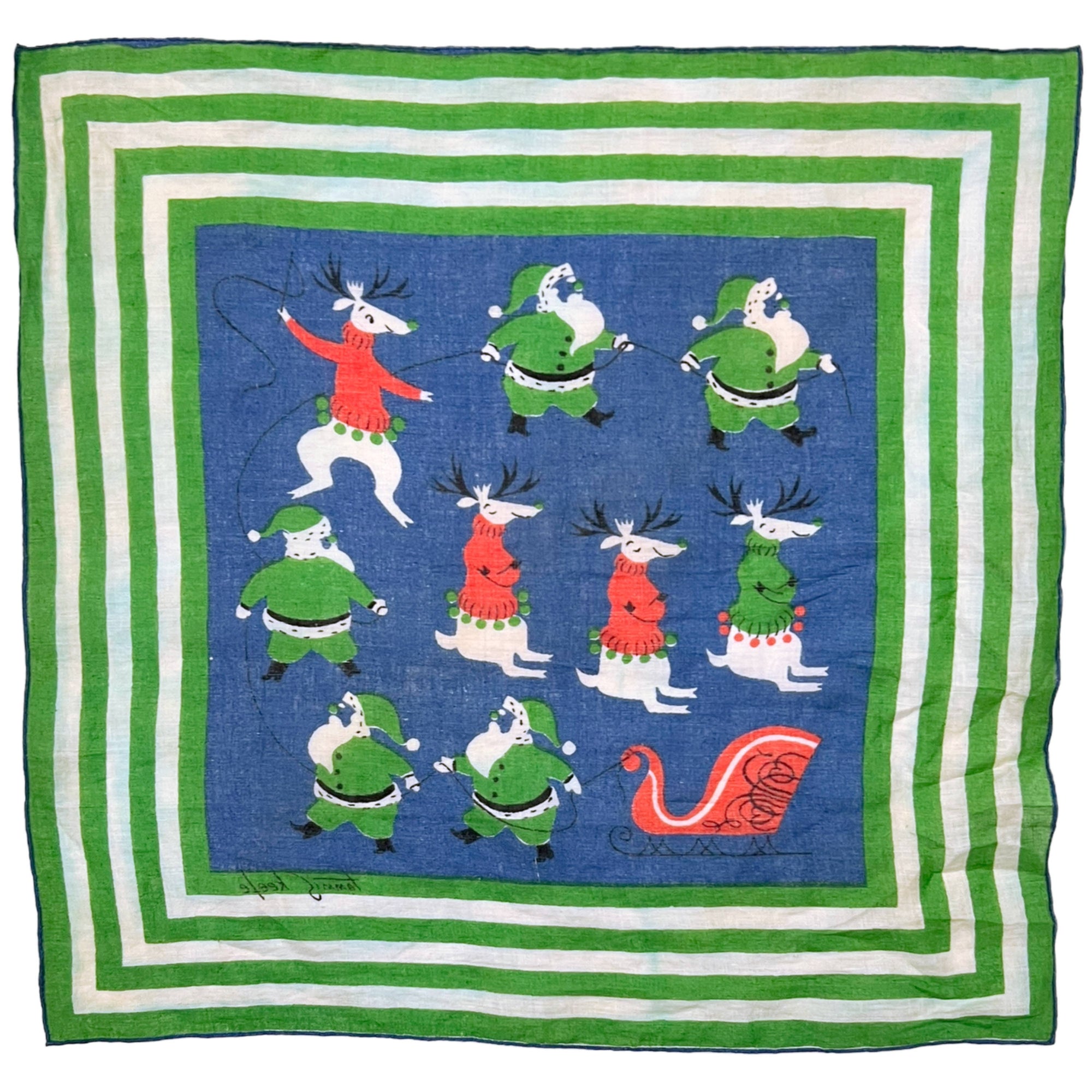 Vintage Tammis Keefe Santa Claus Hankie Christmas Novelty Print Handkerchief - Poppy's Vintage Clothing