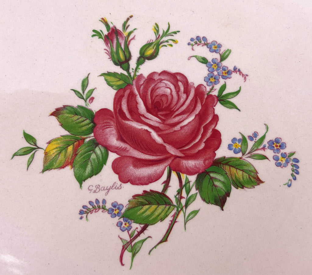 Vintage 1940s Wedgwood & Co Tudor Rose Blush Rose Platter 10.75 Wartime Concentration Scheme - Poppy's Vintage Clothing