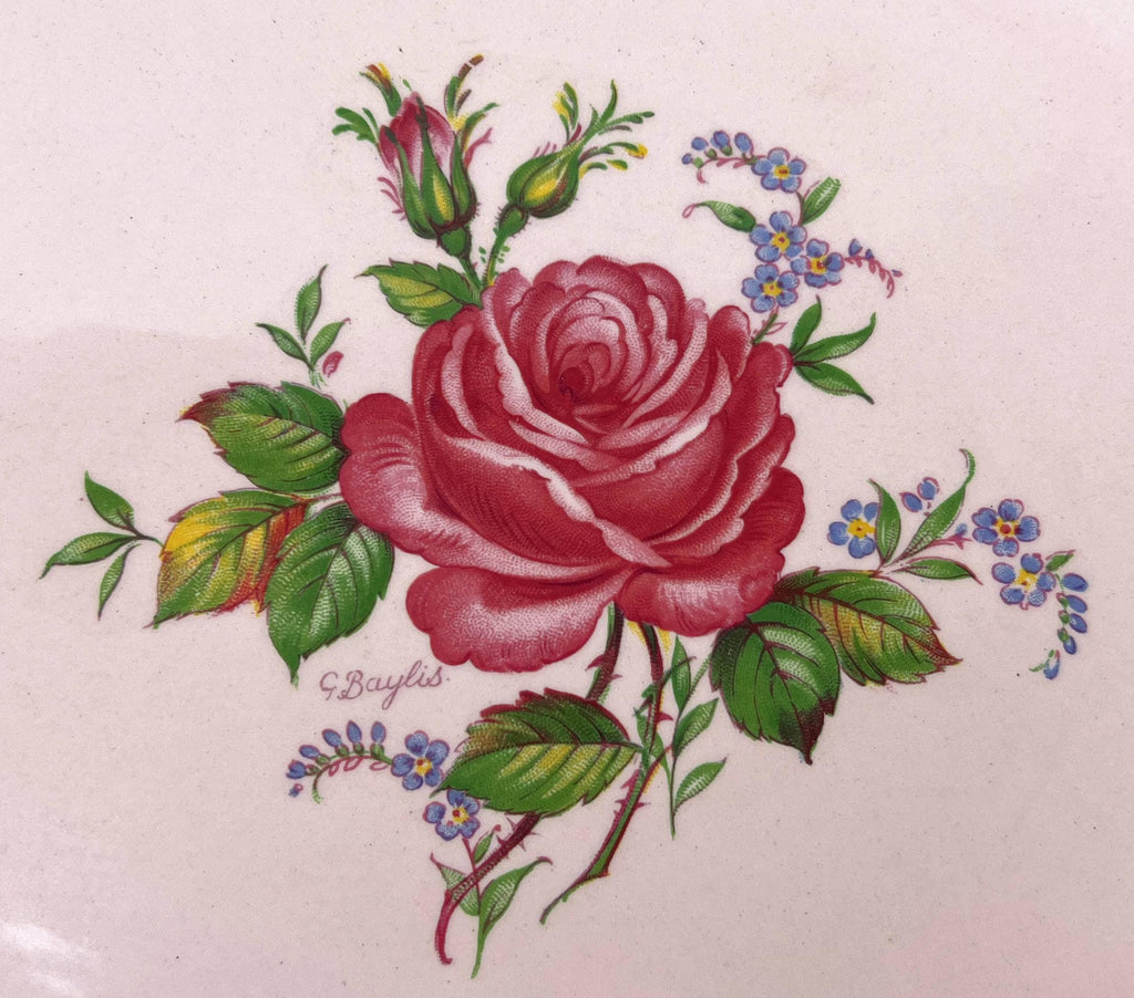 Vintage 1940s Wedgwood & Co Tudor Rose Blush Rose Platter 14 Rare Wartime Concentration Scheme - Poppy's Vintage Clothing