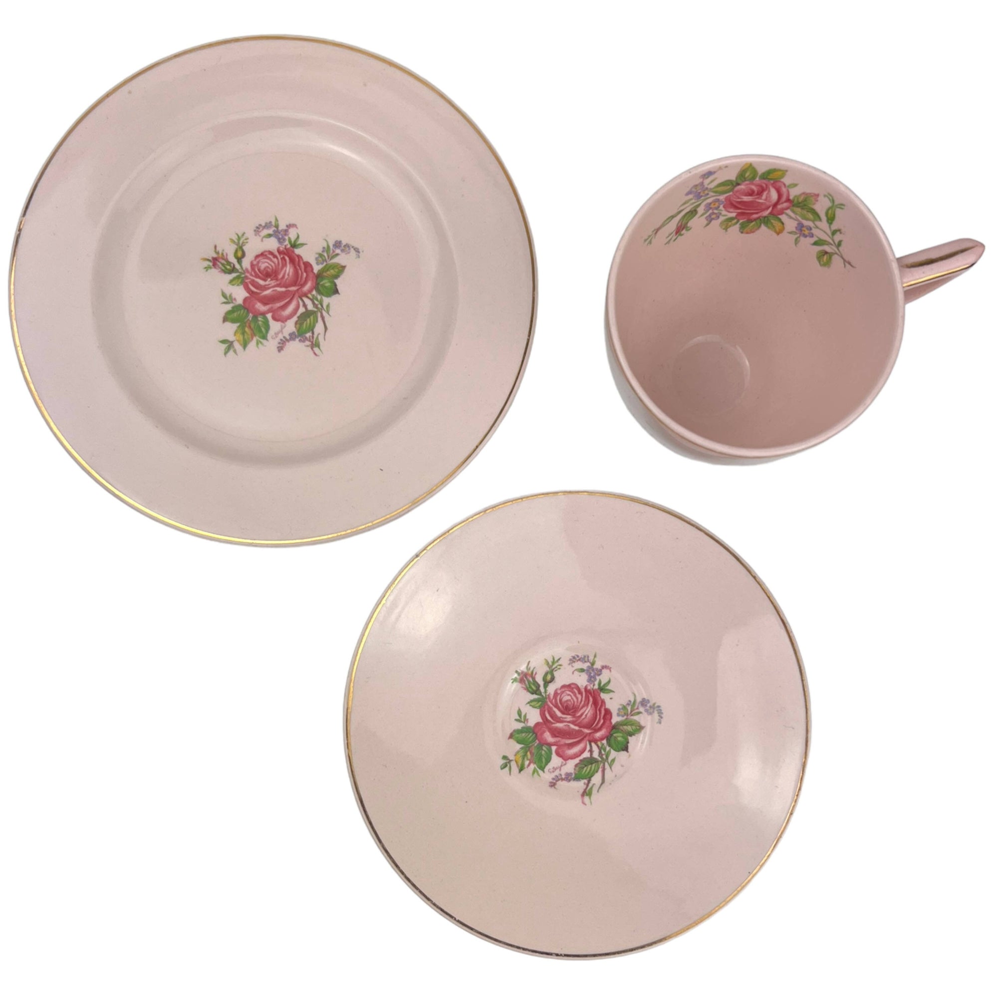 Vintage 1940s Wedgwood & Co Tudor Rose Blush Rose Cup and Saucer Trio Wartime Concentration Scheme - Poppy's Vintage Clothing