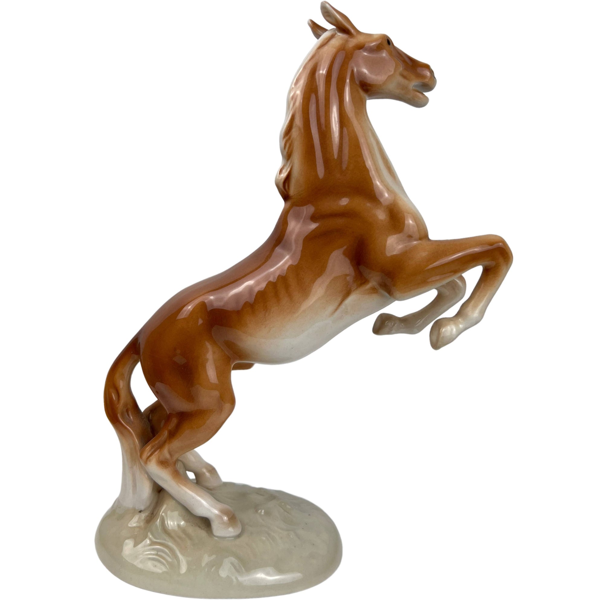Vintage 1950s Horse Figurine Royal Dux Rearing Stallion Czechoslovakia - Poppy's Vintage Clothing