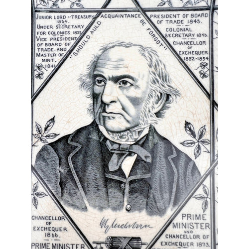 1886 Antique William Ewart Gladstone Portrait Plate British Prime Minister Octagonal - Poppy's Vintage Clothing