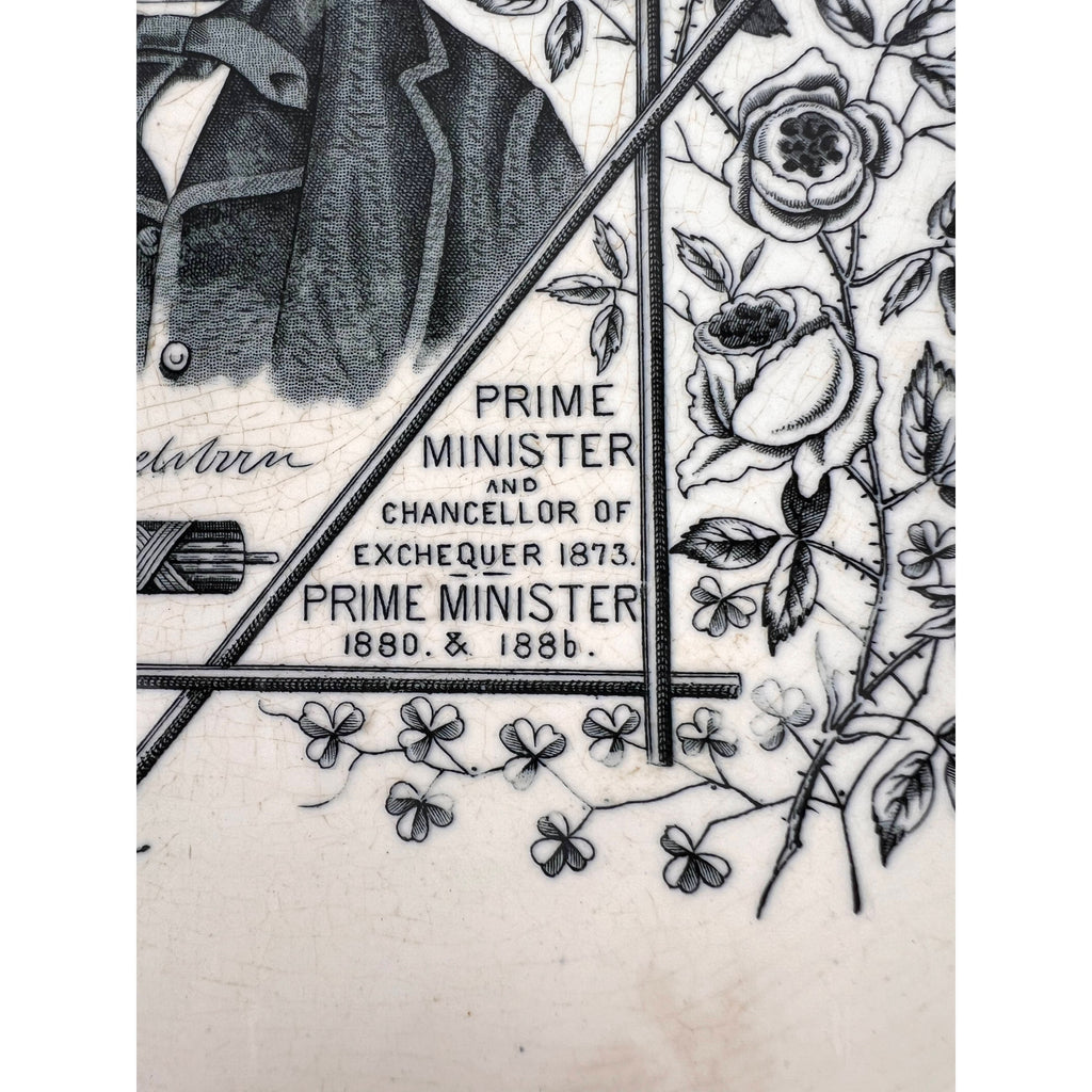1886 Antique William Ewart Gladstone Portrait Plate British Prime Minister Octagonal - Poppy's Vintage Clothing