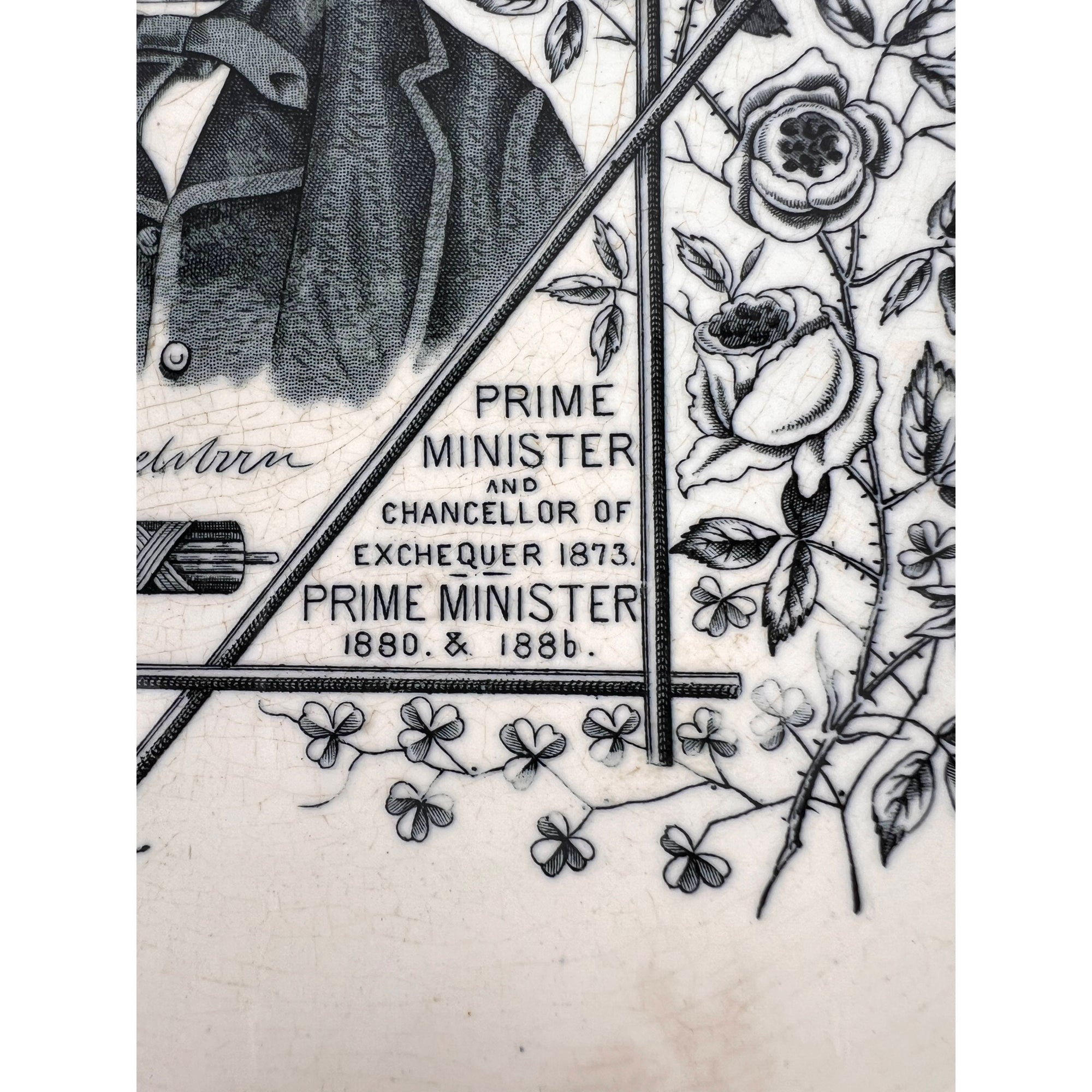 1886 Antique William Ewart Gladstone Portrait Plate British Prime Minister Octagonal - Poppy's Vintage Clothing