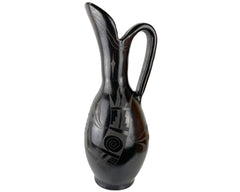 Vintage 1980s Barro Negro Esgrafiado Pottery Ewer Pitcher Rigoberto Mateos Ortega Mexico 13 3/8 - Poppy's Vintage Clothing