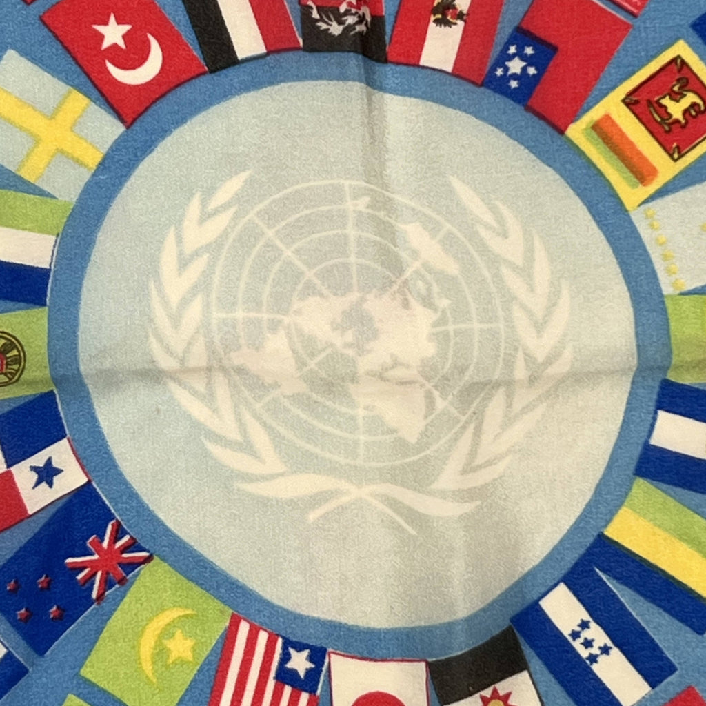 Vintage United Nations Silk Square Scarf 1962 Lido Shores 17 Blue - Poppy's Vintage Clothing