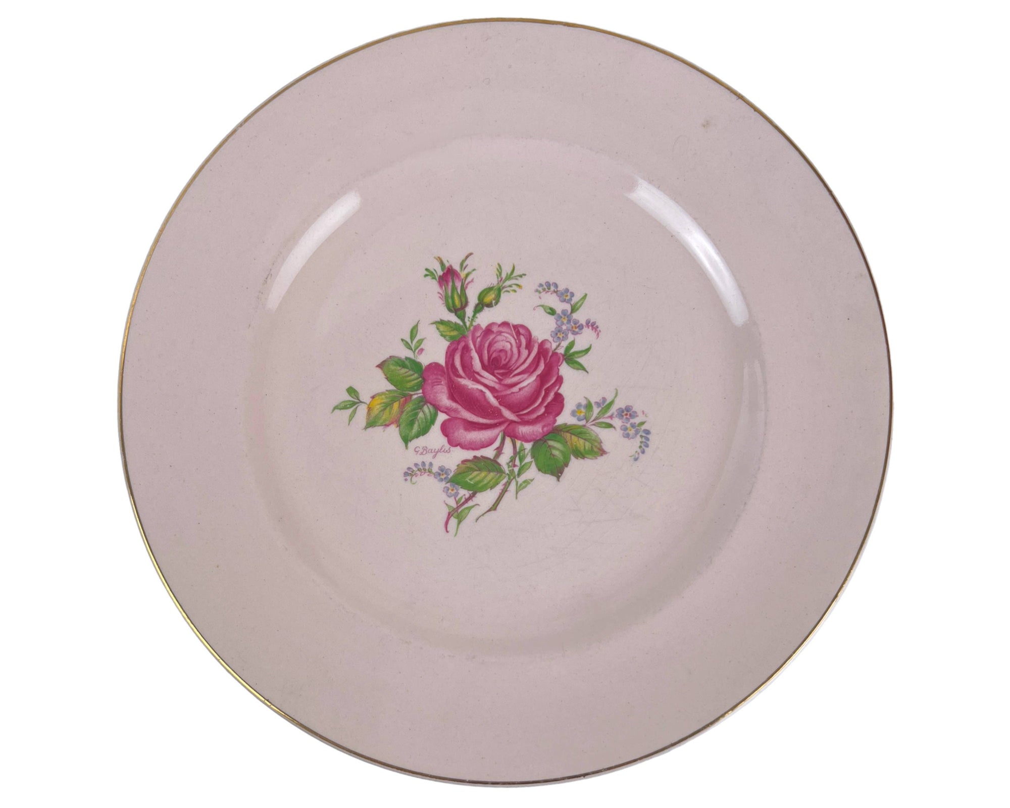 Vintage 1940s Wedgwood & Co Tudor Rose Blush Rose Dinner Plate Wartime Concentration Scheme - Poppy's Vintage Clothing