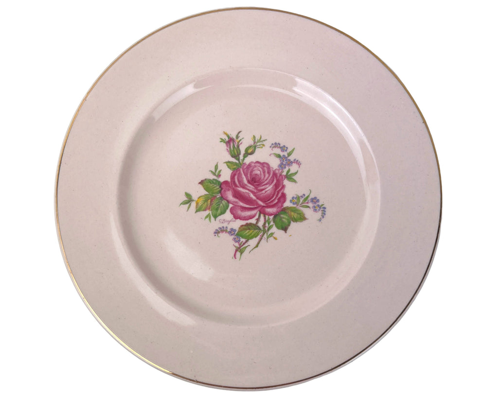 Vintage 1940s Wedgwood & Co Tudor Rose Blush Rose Salad Plate Wartime Concentration Scheme - Poppy's Vintage Clothing