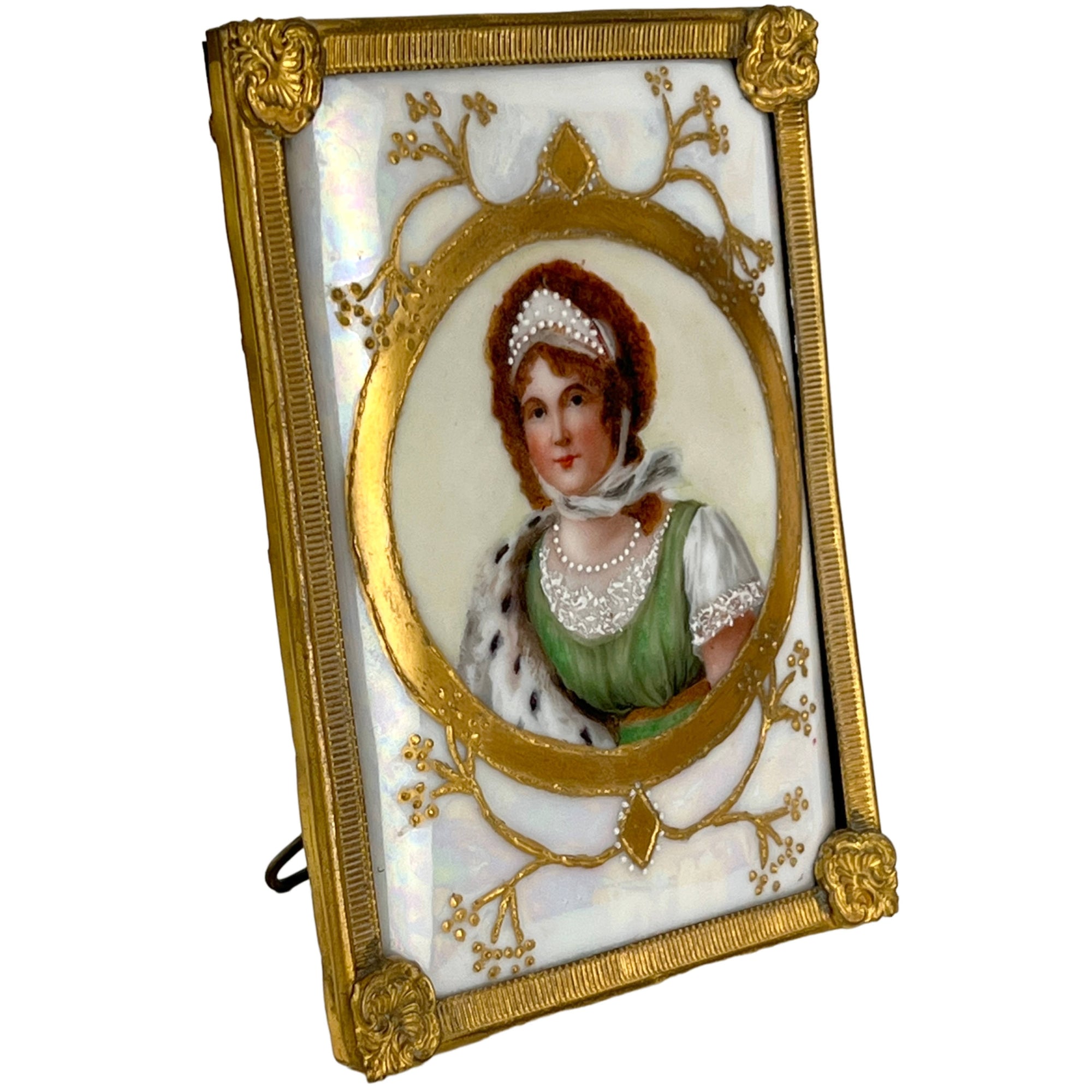 Antique CM Hutschenreuther Hand Painted Porcelain Portrait Plaque Framed Queen Louise of Prussia - Poppy's Vintage Clothing