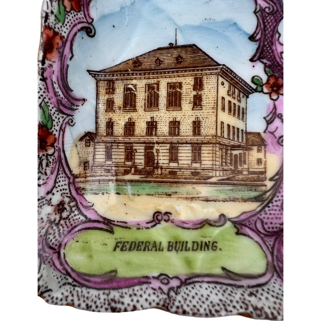 Antique Newport Vermont Souvenir Dish Pin Tray Polychrome Transfer Porcelain - Poppy's Vintage Clothing