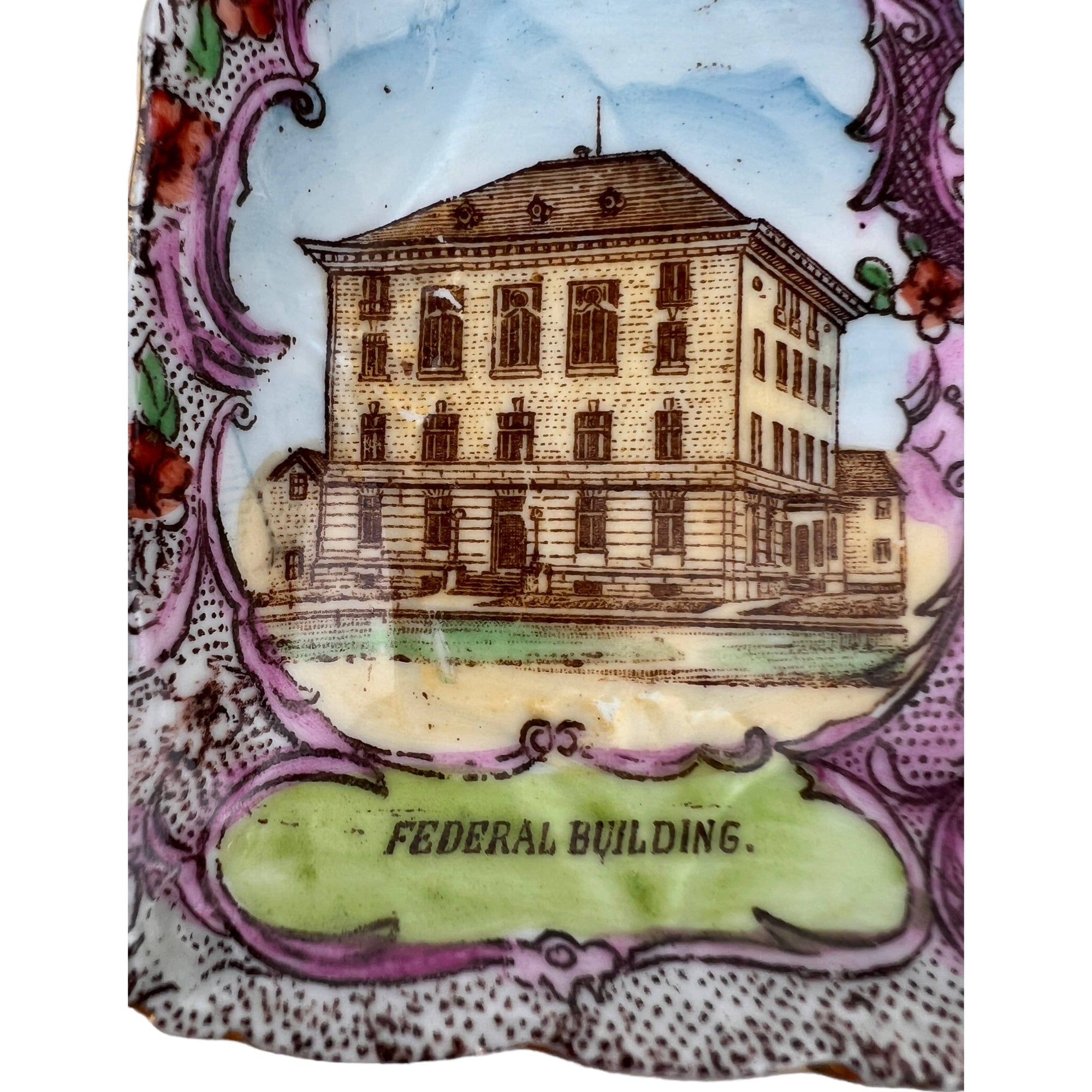 Antique Newport Vermont Souvenir Dish Pin Tray Polychrome Transfer Porcelain - Poppy's Vintage Clothing