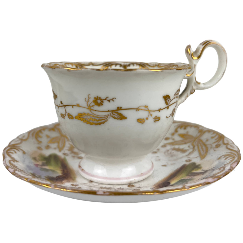 Antique Coalport Porcelain Cup & Saucer Hand Painted Landscape Scenes Early 19th c - Poppy's Vintage Clothing