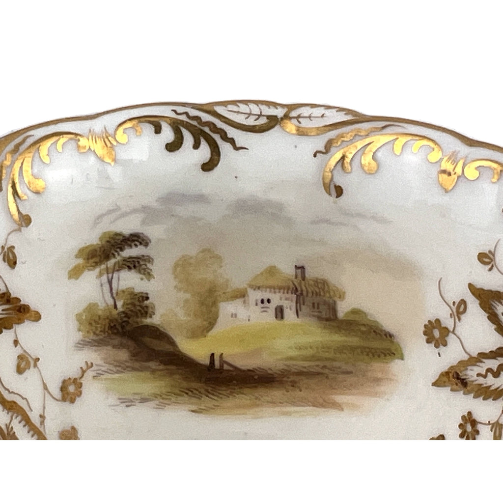 Antique Coalport Porcelain Cup & Saucer Hand Painted Landscape Scenes Early 19th c - Poppy's Vintage Clothing