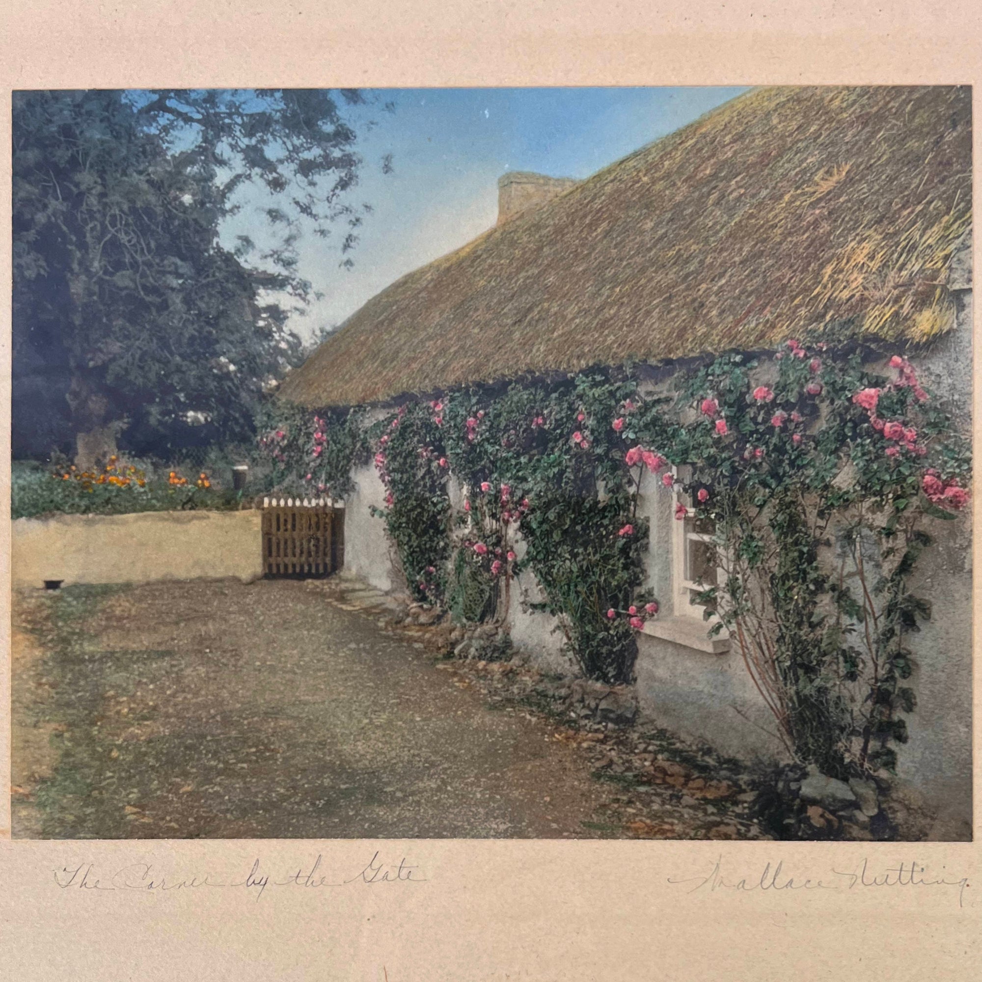 Antique Wallace Nutting Photograph Hand Coloured The Corner By The Gate c1915 - Poppy's Vintage Clothing