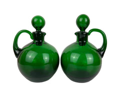 Vintage Empoli Italy Green Blown Glass Cruets Oil & Vinegar Mid Century - Poppy's Vintage Clothing