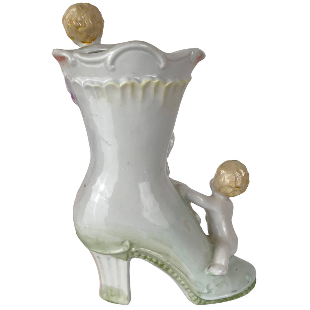 Vintage Porcelain Putti on Boot Planter - Poppy's Vintage Clothing